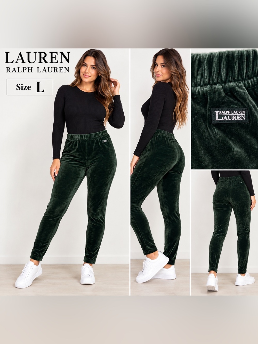 Lauren Ralph Lauren Women’s Dark Green Velvet Leggings  Pants Sz Large